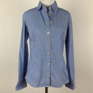 Boden woman top 10 blue white gingham button down